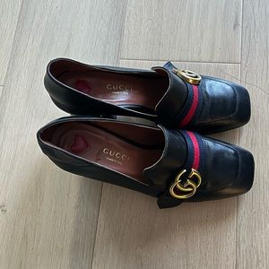 Black pearl high heel loafers